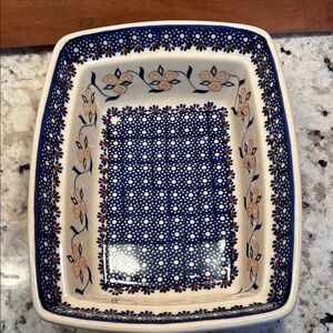 Handcrafted Blue and Cream Rectangular Serving Dish